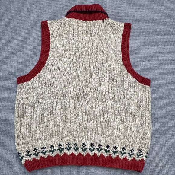 Vtg Bushwacker Womens Small Patchwork Holiday Sweater Vest Red Beige Button Knit - Picture 6 of 15